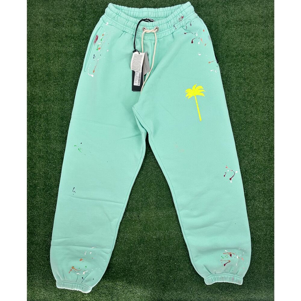 Palm Angels PXP Painted Sweatpants Seafoam Yellow Large Brand New